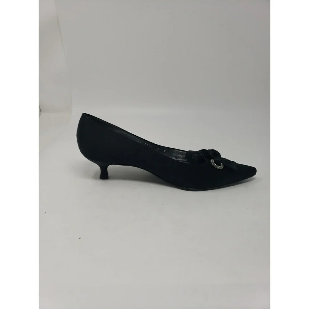 Stuart Weitzman Women's Black Suede Point Toe Bowtie 1.5